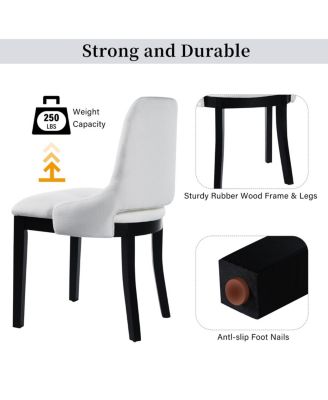 Wooden Dining Chairs Set of 2, Black Linen Upholstered Farmhouse Style Chairs