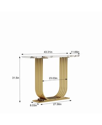 Streamdale  Furniture  Modern 43.3" Wooden Console Table with Marble Top for Living Room/Bedroom