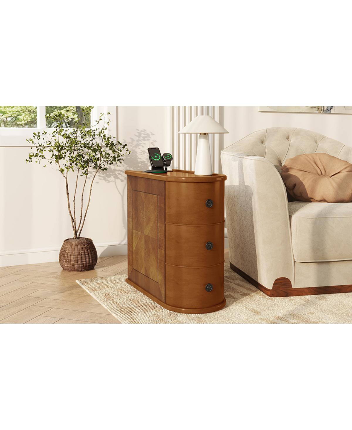 Streamdale Furniture Streamdale Charging Station Sofa Side Table with Drawers, No Assembly Required