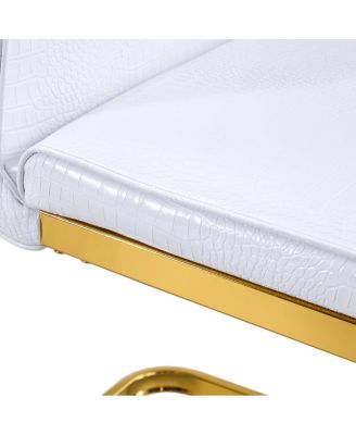  Set of 2 Retro Alligator Upholstered Dining Chairs with Crystal Buckle & Gilded Legs