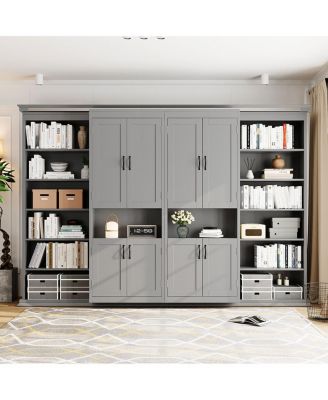 Full-size Murphy Bed with Dual Sliding Storage Shelves