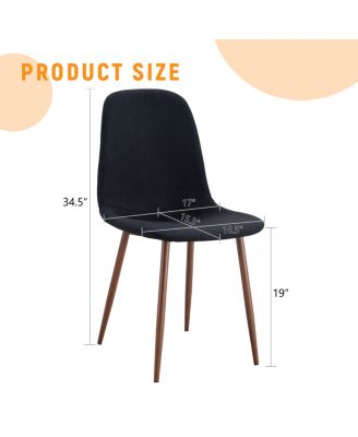 Luxury Simple Chair - Set of 4 Black Linen-Cotton Dining Chairs with Metal Walnut Legs.