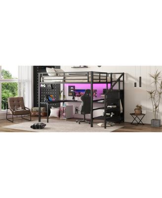 Streamdale Queen Loft Bed with L-Desk, Wardrobe, USB & LED