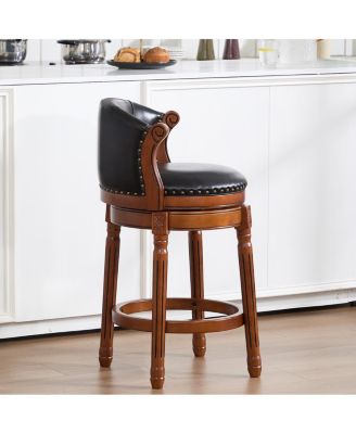 Streamdale Cow top Leather Wooden Bar Stools, 360 Swivel Bar Chair with Backs