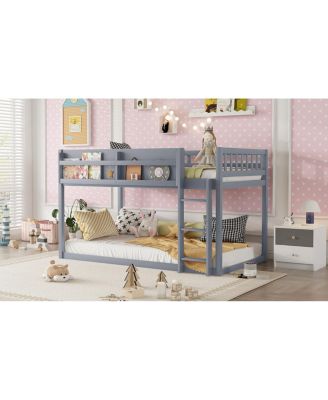 Low Twin Over Twin Bunk Bed with Ladder, Solid Wood