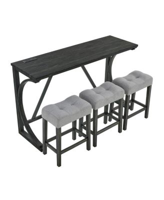 59" Bar Table Set with 3 Stools & Power Outlet
