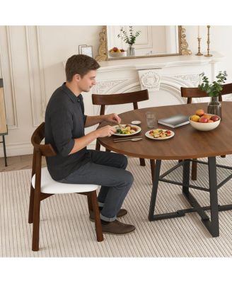 47" Extendable Round Dining Table Set for 4-8 with 4 Walnut Chairs