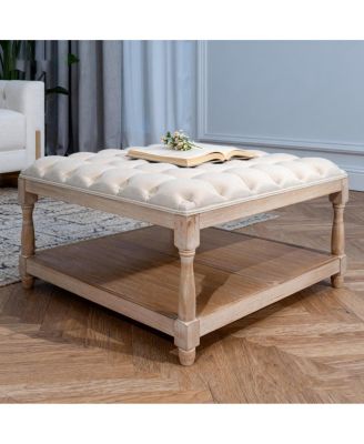 Streamdale Large 33-inch Tufted Linen Storage Ottoman Coffee Table