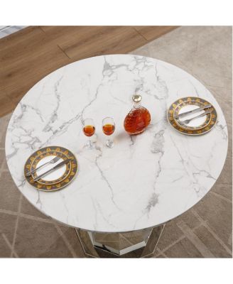 Round Marble Dining Table with Stainless Steel Base