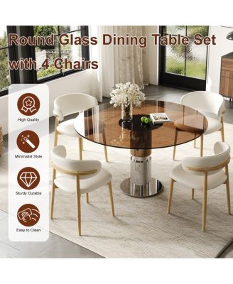 35" Round Glass Dining Table with Stainless Steel Legs (Seats 2-4)