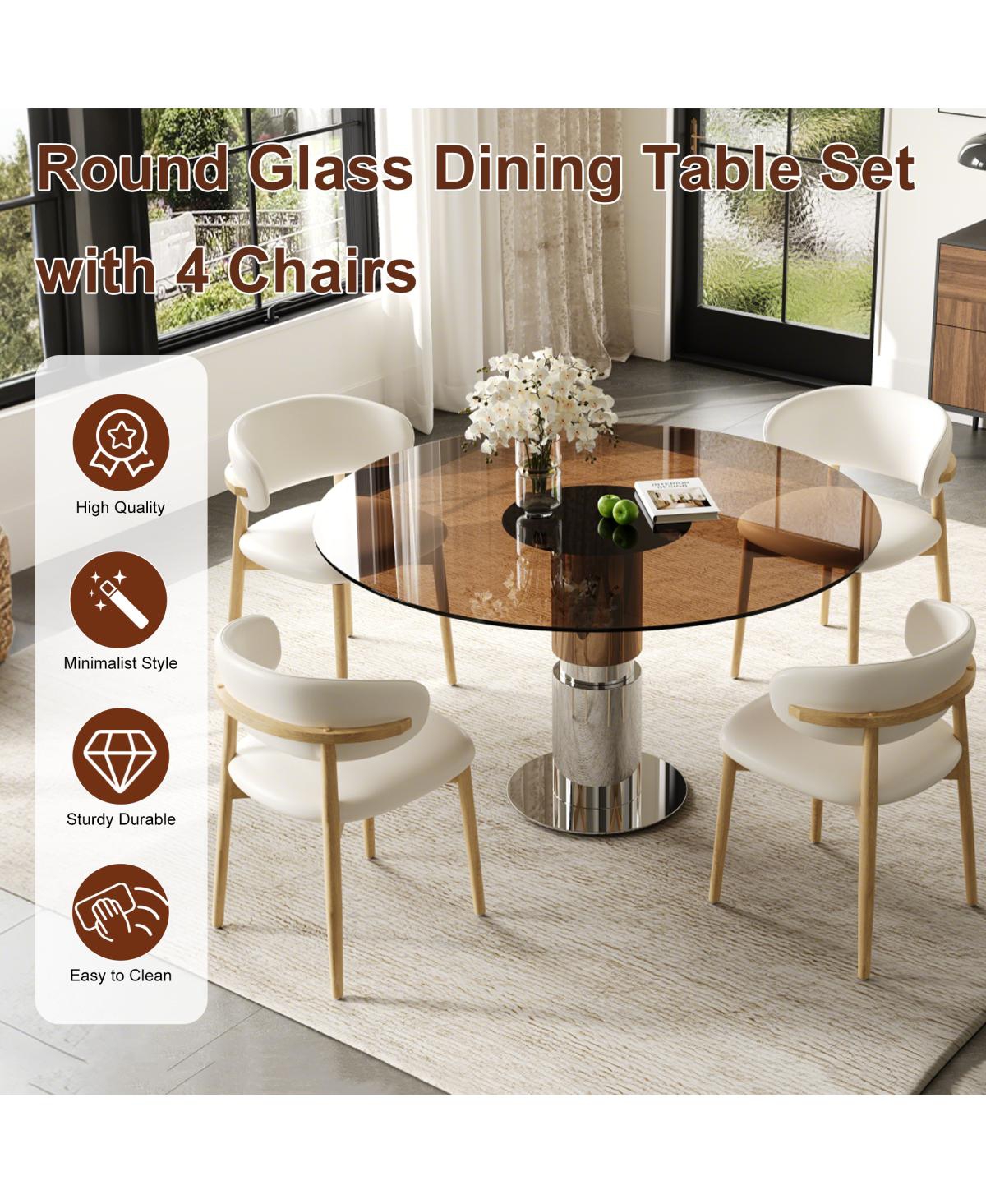 Streamdale Furniture 35" Round Glass Dining Table with Stainless Steel Legs (Seats 2-4)