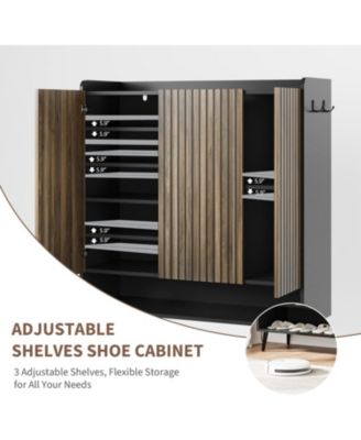 Large Shoe Cabinet with Doors，6-Tier Shoe Organizer with 3 Doors & Additional Hooks for Hallway and Living Room