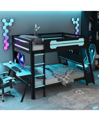Bunk Bed with Two Gaming Desks & USB Ports