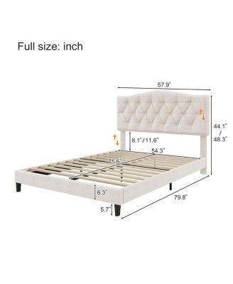 Full Upholstered Platform Bed with Curved Headboard, Tufted Details, No Box Spring Needed
