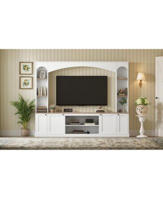 Streamdale Elegant Arched Entertainment Center with Bookshelf & Farmhouse TV Stand