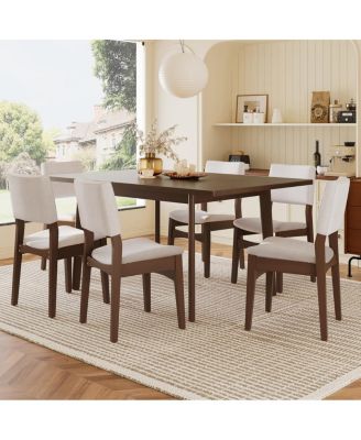 Streamdale 7-Piece Modern Dining Set - Solid Wood Table & Upholstered Chairs, Walnut Finish