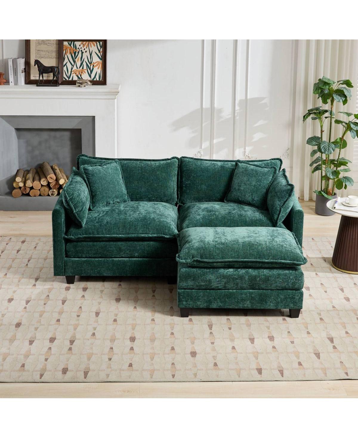Streamdale Furniture Streamdale Cloud Sofa Ottoman, Modern Sectional Couch, Green Chenille Fabric