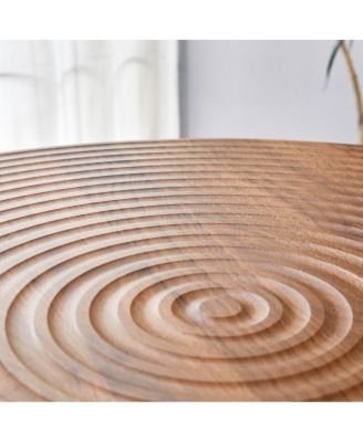 Dark Wood Grain Round Dining Table - 31.5 Inch, Black Metal Stand.