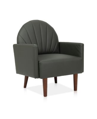 Shell armchair with PU leather and wooden legs