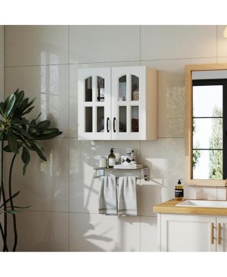 Glass Door Wall Cabinet with Adjustable Shelves