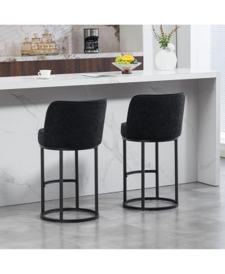 Counter Height Bar Stools Set of 2, Modern Barrel Counter Stools with Backrest