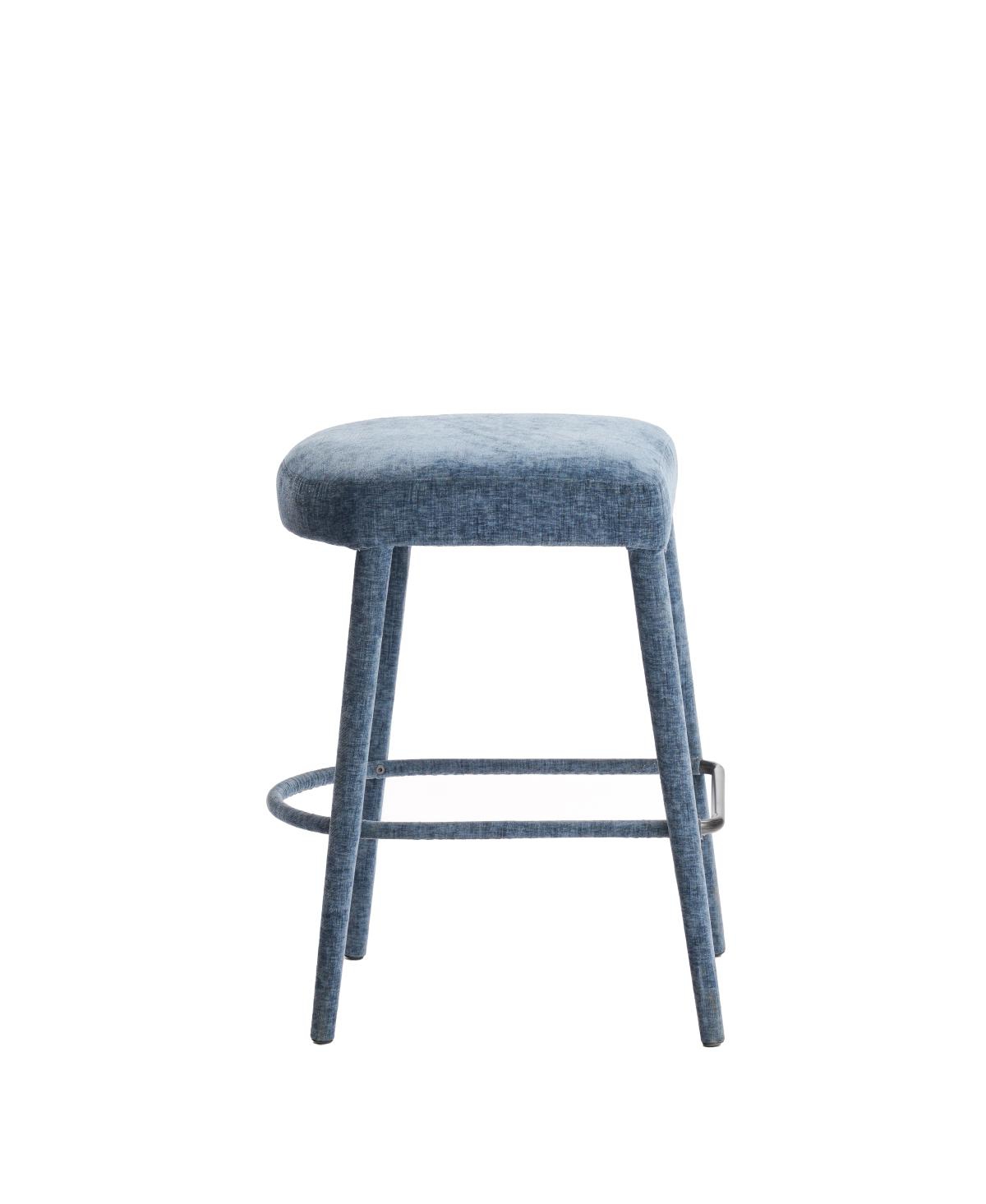 Streamdale Furniture Backless Blue Upholstered Fabric Bar Stool with Padded Seat & Footrest