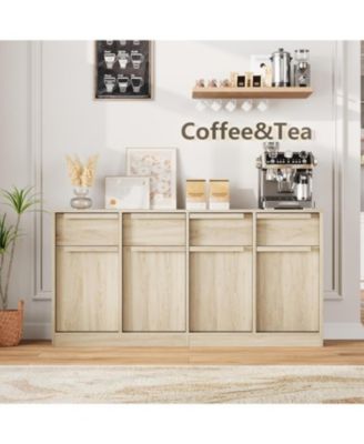 62.4" Sideboard Buffet Cabinet with 4 Drawers, Large Modern Coffee Bar Storage Cabinet, Beige