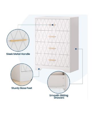 4-Drawer Wooden Dresser for Bedroom, Tall Chest of Drawers with Gold Handles & Storage, White