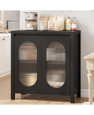 Retro Storage Cabinet, 30.1" Buffet Cabinet with Fluted Glass Doors, Wooden Coffee Bar Storage Station for Kitchen, Dining Room and Living Room