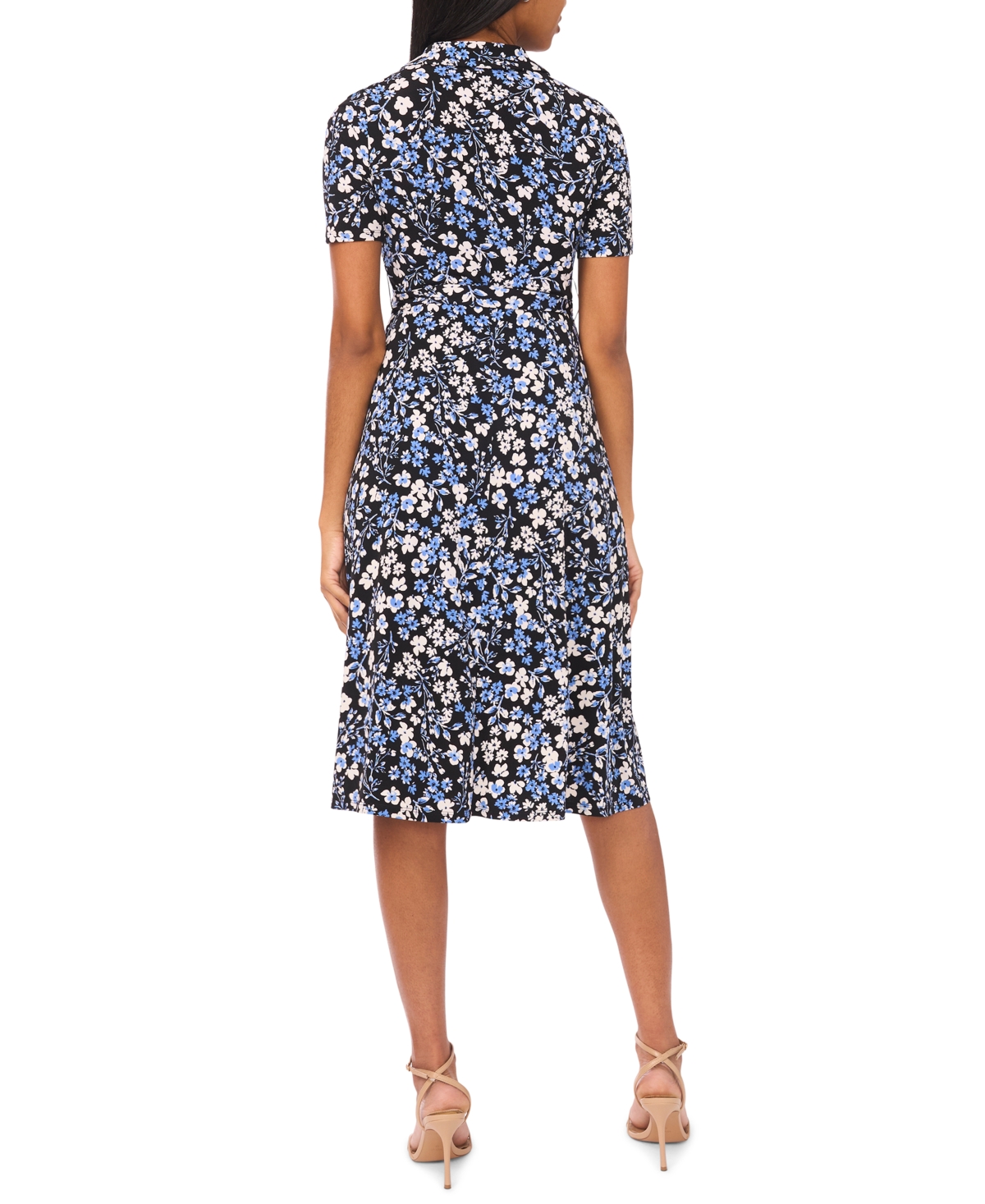 Msk Petite Collared Short-Sleeve Midi Dress