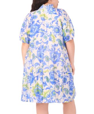 Plus Size Printed Puff-Sleeve Babydoll Dress
