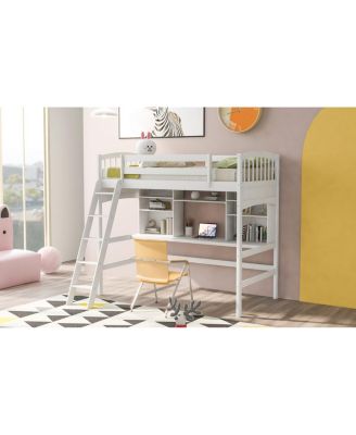 Twin size Loft Bed with Storage Shelves, Desk and Ladder