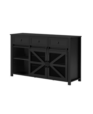 55" Sliding Barn Door Sideboard with 3 Drawers & Adjustable Shelves