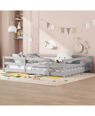Full Size Montessori Floor Bed with Fence, Kids, Girls, Boys