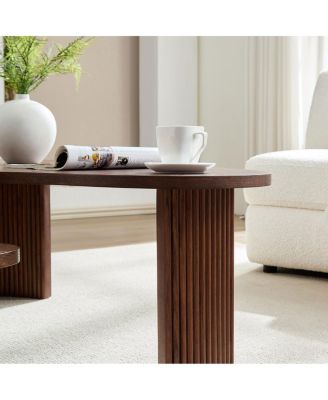 Modern Irregular Shape 2-Piece Coffee Table Set, Walnut Color