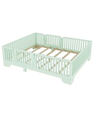 Full Montessori Floor Bed with Fence and Door, Mint Green