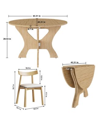43" Folding Dining Table Set with 2 Chairs, Wild Oak Veneer, Space Saving