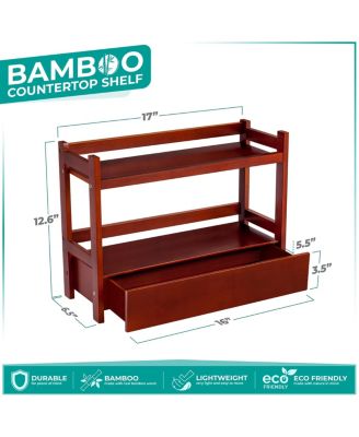 2-Tier Bamboo Counter Organizer with Drawer Bamboo for Vanity, Matcha Station, Bathroom Sink Organizer Countertop, Kitchen & Office Storage