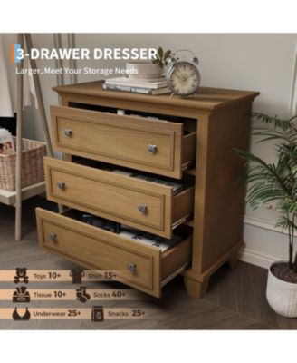 3-Drawer Dresser for Bedroom, Wide Wooden Chest with Vintage Handles for Living Room