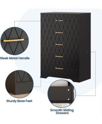 5-Drawer Tall Dresser for Bedroom, Wooden Chest of Drawers with Gold Handles for Closet Storage