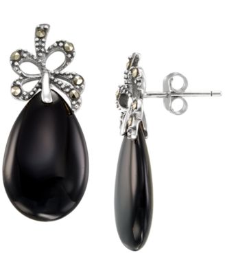Marcasite (0.13 ct. t.w.) and Onyx (9-1/2 ct. t.w.) Drop Earrings in Sterling Silver