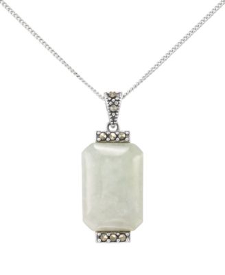 Marcasite (0.17 ct. t.w.) and Jade (11-1/2 ct. t.w.) Pendant Necklace in Sterling Silver