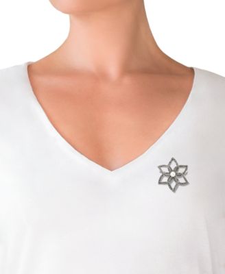 Marcasite (1 ct. t.w.) and Cultured Freshwater Pearl (4.5mm) Flower Brooch Pin in Sterling Silver