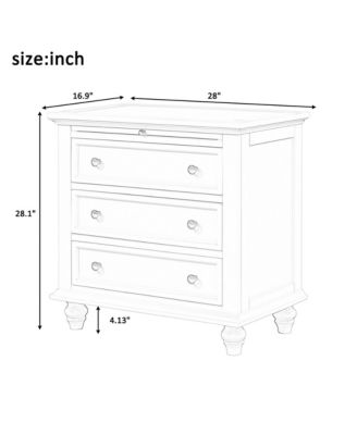 28'' Wood Nightstand, Bedside Cabinet with 3 Storage Drawers and Pull-out Tray, Bedside Accent Table for Bedroom and Office (White)