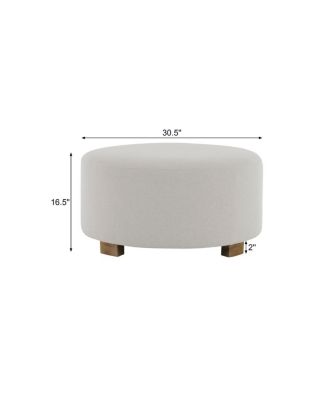 White Fabric Round Ottoman with Wooden Legs, Modern Minimalist Ottoman