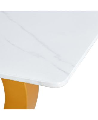 Tempered Glass Marble Top Dining Table with Gold OC Legs