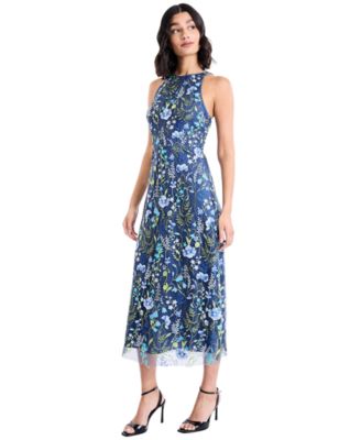 Women's Embroidered Floral Midi Nylon Dress