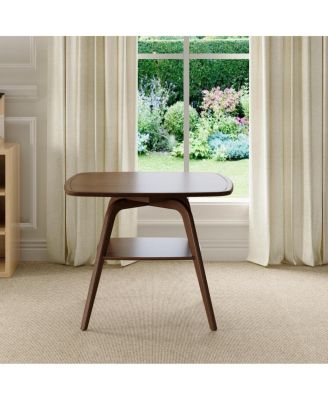 Modern Wooden Dining Table with Storage Shelf, Walnut Finish