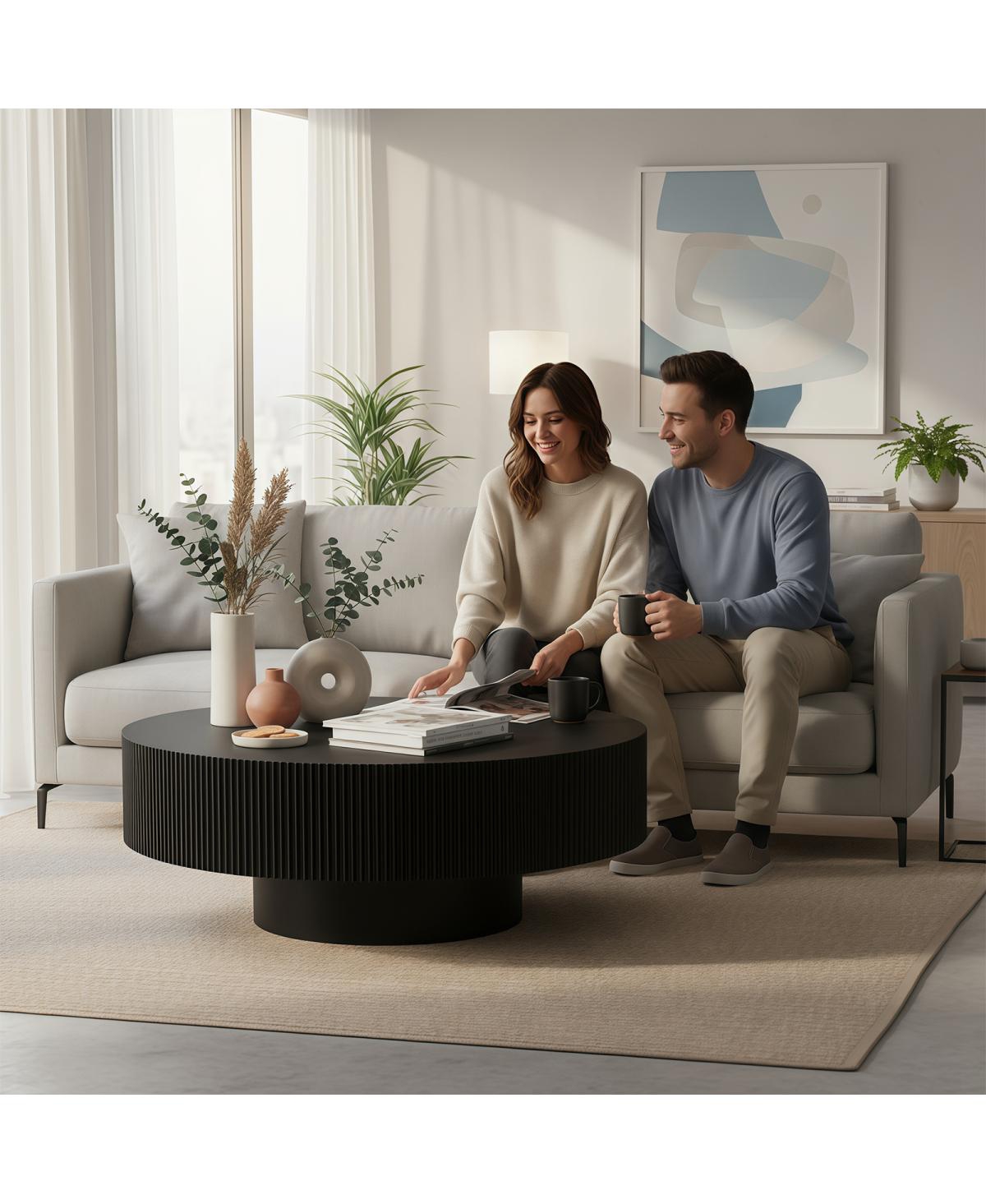 Streamdale Furniture Round Fluted Mid Century Modern Coffee Table