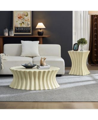 Set of 35.04"+15.16" Coffee Table Vintage Fiberglass Table Beige